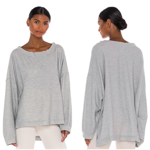 Free People Movement Rugby Match Pullover Top Tee Gray Heather M - Picture 1 of 5